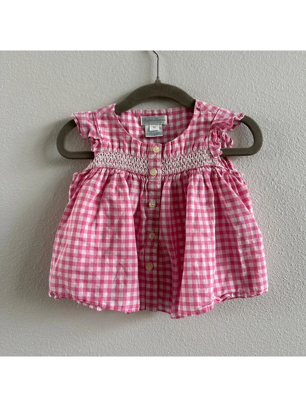 Ralph Lauren Baby Pink checkered Top 6M